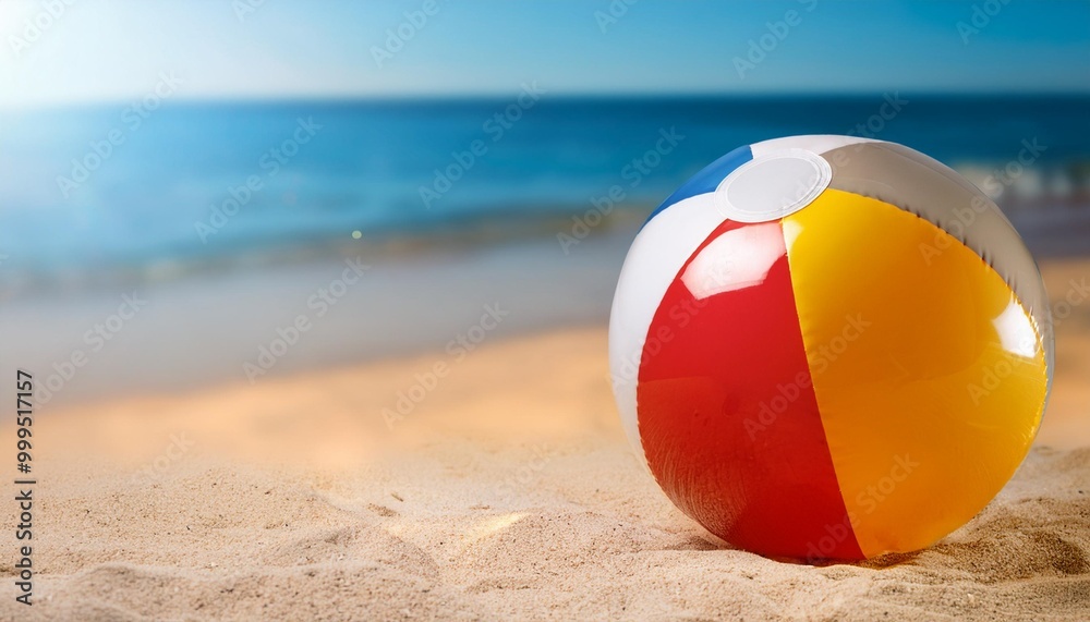 Isolated beach ball with depth of field on a sandy summer background Isolated beach ball with depth of field on a sandy summer background