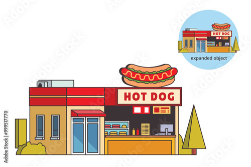 Vector illustration of Hot Dog Store Building with Editable Outline photo