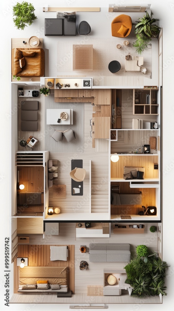 Modern Open-Concept Apartment Floor Plan with Stylish Furniture and Cozy Interior Design Elements Modern Open-Concept Apartment Floor Plan with Stylish Furniture and Cozy Interior Design Elements