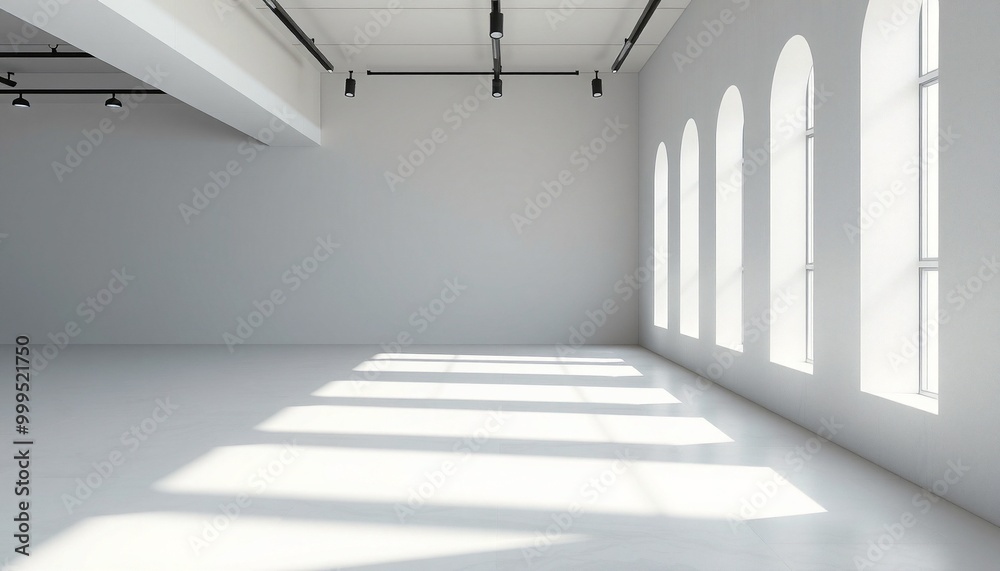 Empty white room with arched windows and ceiling lights. Empty white room with arched windows and ceiling lights.