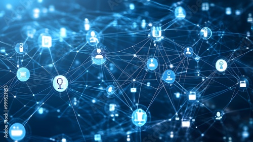 Business connection and social network on blue background. 