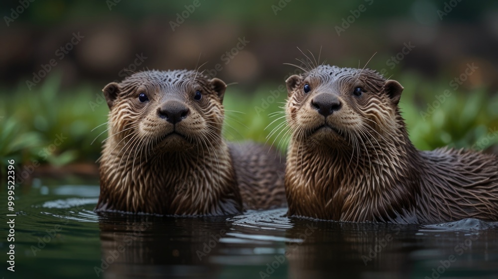 Asian Otters over a blurry background Asian Otters over a blurry background