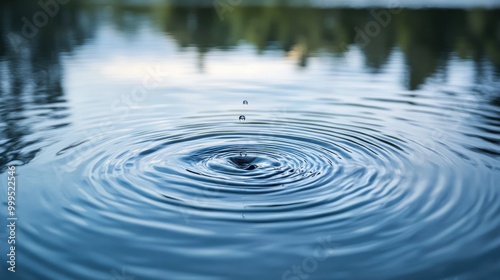 Tranquil Water Ripple with Droplet in Serene Lake Surrounded by Nature