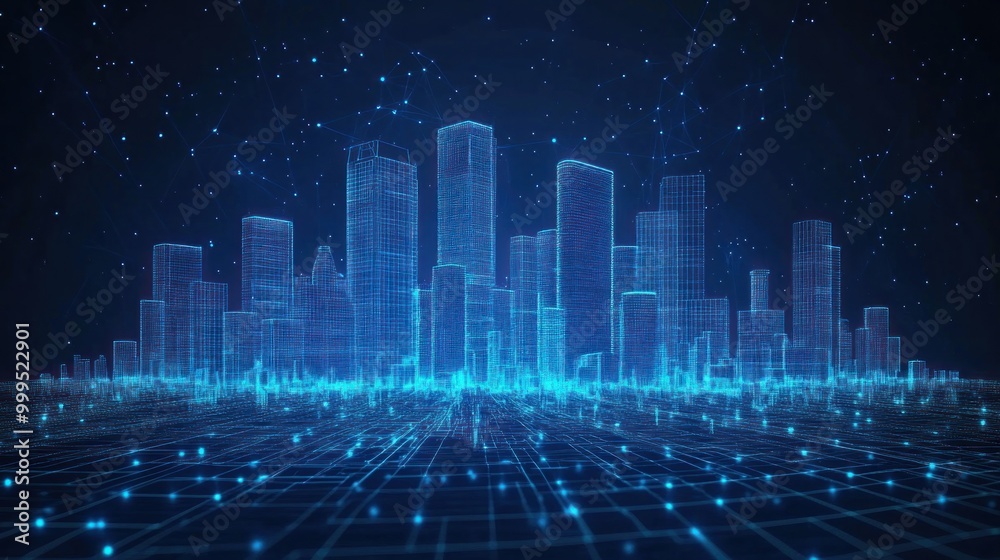 Fototapeta premium Futuristic Cityscape: A Digital Metropolis Illuminated by Technology