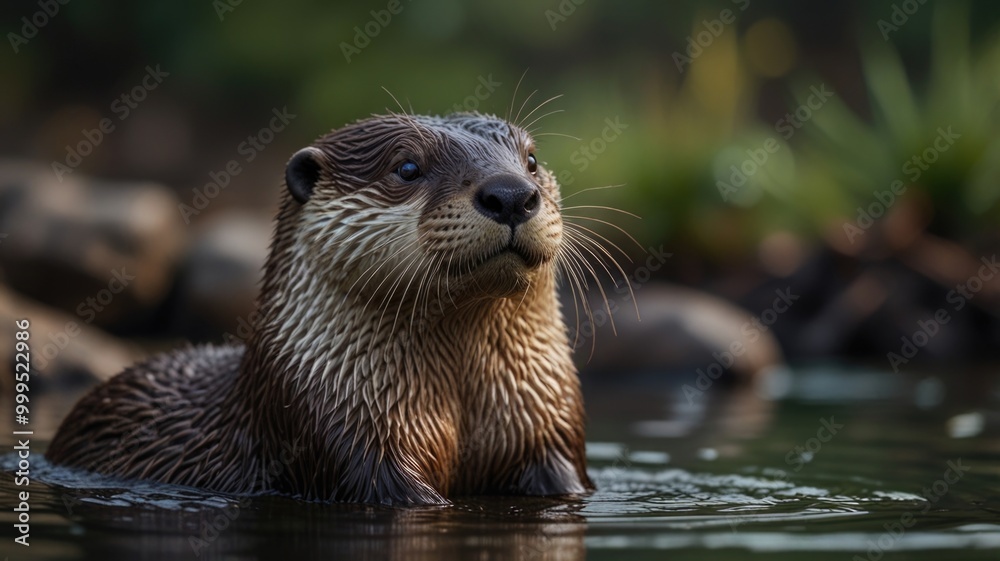 Asian Otters over a blurry background Asian Otters over a blurry background
