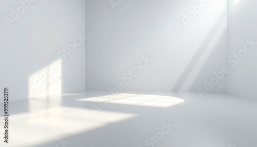 Empty white room with sunlight streaming through a window.