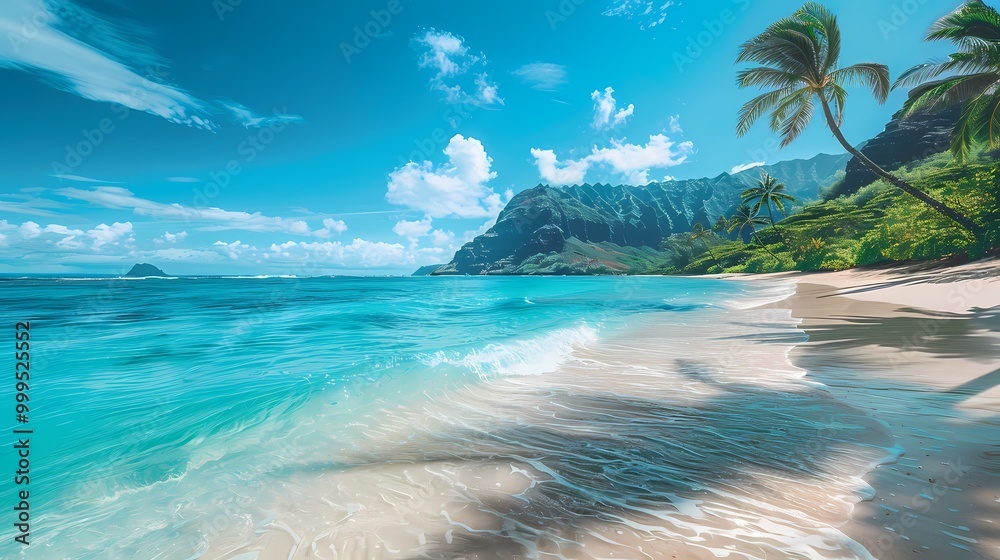 Fototapeta premium Tropical Beach Paradise with Palm Trees