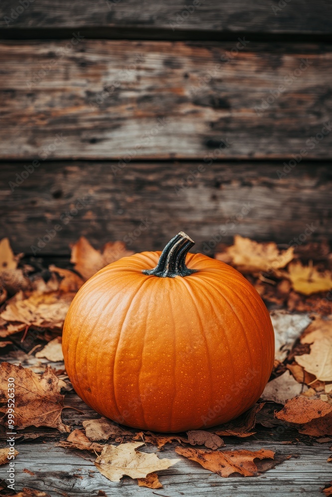 Rustic Pumpkin Surrounded by Autumn Leaves Rustic Pumpkin Surrounded by Autumn Leaves