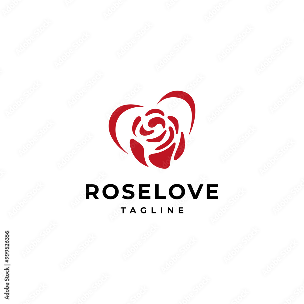 rose flower with love shape in flat vector logo design style rose flower with love shape in flat vector logo design style