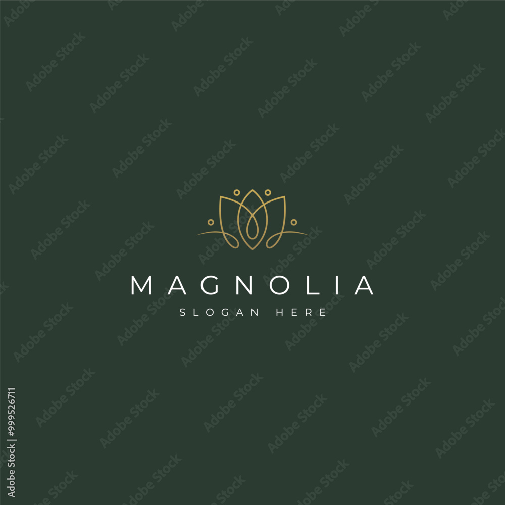 Magnolia flower logo in gold minimalist linear line art design style Magnolia flower logo in gold minimalist linear line art design style