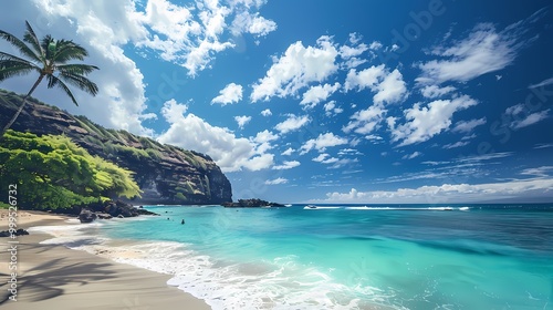 Tropical Beach Paradise with Azure Waters and Lush Hillside