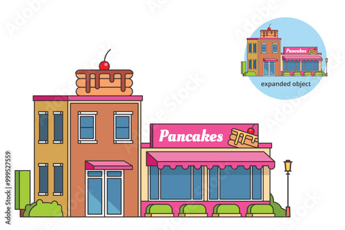 Vector illustration of Sweet Pancakes Store Building with Editable Outline