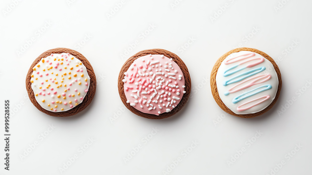Colorful frosted cookies on a white isolated background. Colorful frosted cookies on a white isolated background.