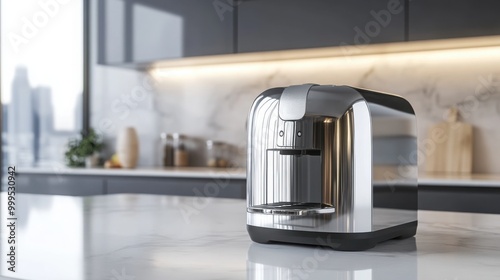  sleek, modern toaster with a polished metallic finish