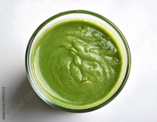 Green Detox Smoothie. A vibrant green detox smoothie in a glass, made with spinach, kale, banana, and almond milk