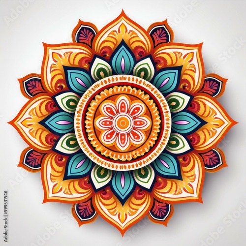 Mandala art design also called rangoli, decorative elements on white background