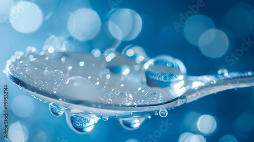 The spoon is coated in toothpaste and water droplets develop