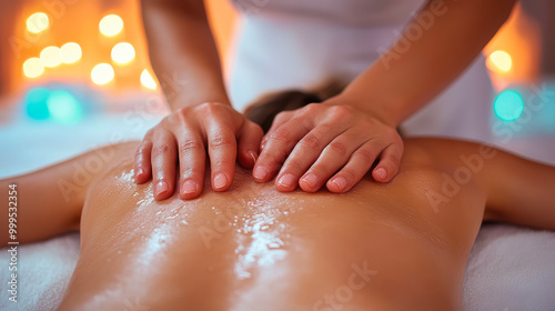 Wallpaper Mural Relaxing Spa Massage, Beautiful Young Woman Receiving Back Rub, Therapeutic Wellness Treatment, Serene Atmosphere, Hands-on Body Therapy, Rejuvenating Experience, Self-Care and Relaxation Torontodigital.ca