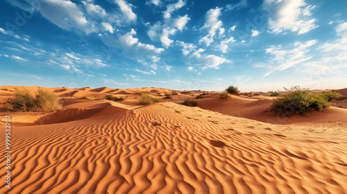 Expansive desert dunes under a clear blue sky