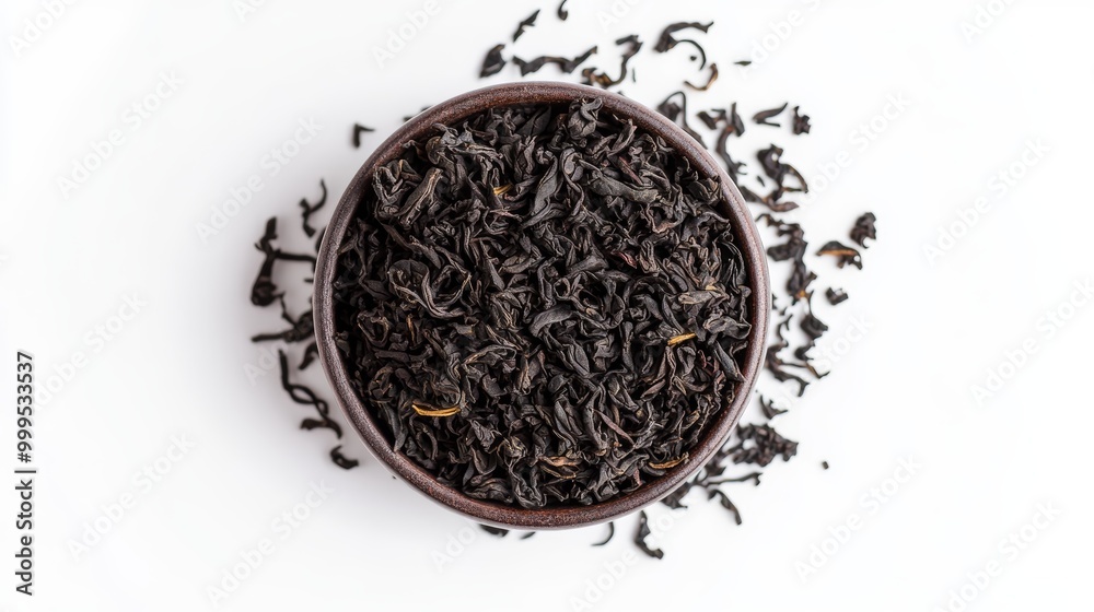 Fototapeta premium Darjeeling dry black tea in shape circle isolated on white top view