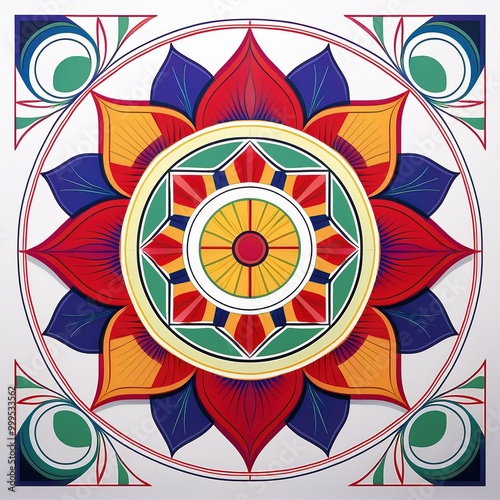 Mandala art design also called rangoli, decorative elements on white background photo