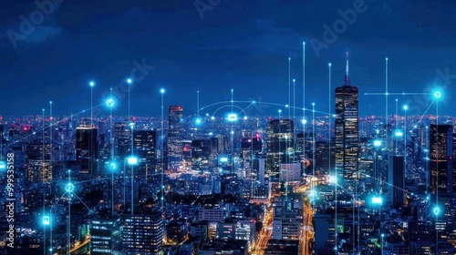 Wallpaper Mural Cityscape with Digital Network Torontodigital.ca