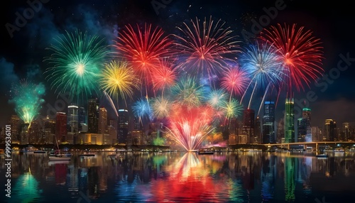 Colorful fireworks over the city