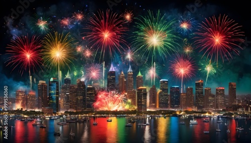 Colorful fireworks over the city