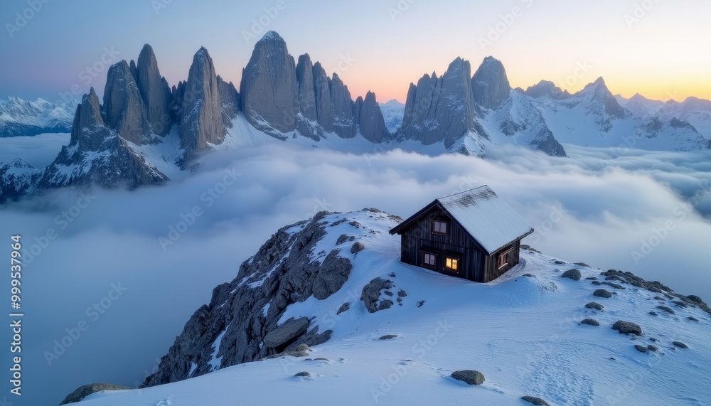 Fototapeta premium Escape to the clouds A secluded mountain retreat