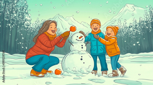 A happy family of four buil...