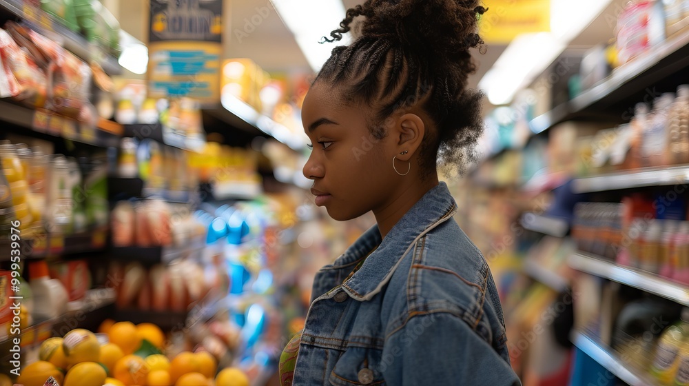Afro American girl enjoying a shopping spree in a trendy urban boutique Afro American girl enjoying a shopping spree in a trendy urban boutique