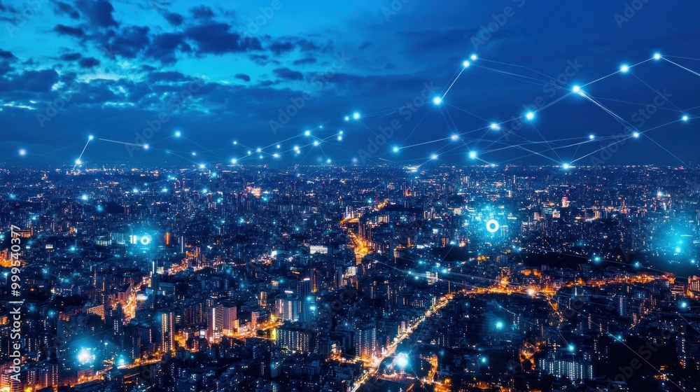 Cityscape with Network Connections Cityscape with Network Connections