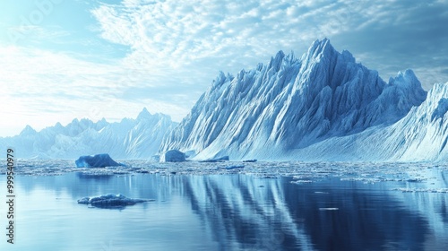 Serene Frozen Landscape with Ice Mountains photo