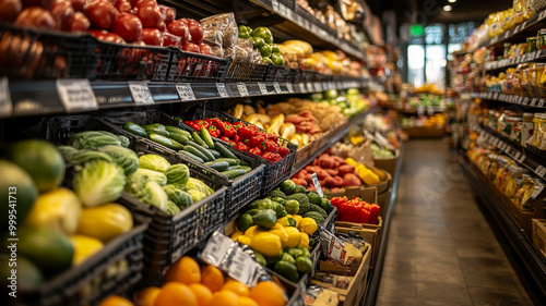 Wallpaper Mural Colorful grocery store aisle featuring fresh produce and vibrant vegetables in the afternoon light Torontodigital.ca