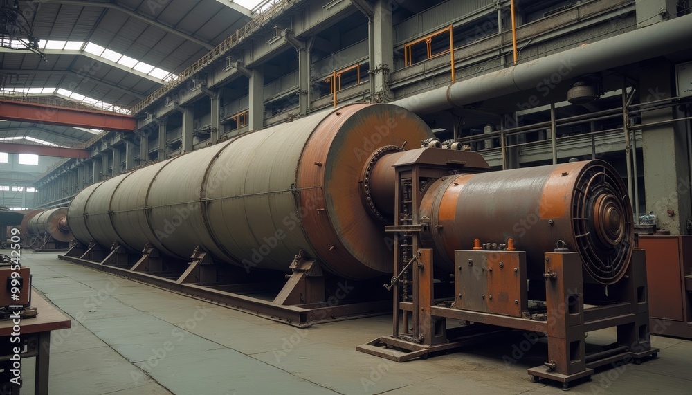 Industrial might A large rusted machine in a factory setting Industrial might A large rusted machine in a factory setting