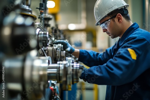 Worker Adjusting Settings on a Heavy-duty Industrial Press