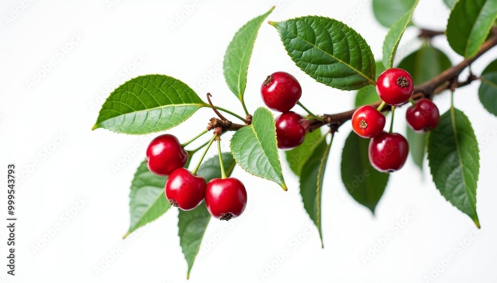 Bright red cherries on a branch ready for picking Bright red cherries on a branch ready for picking