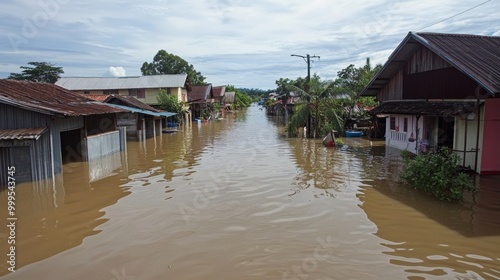 View of Inundated Homes and Fields Highlighting the Impact of Severe Weather and Natural Disasters on Rural Communitie photo