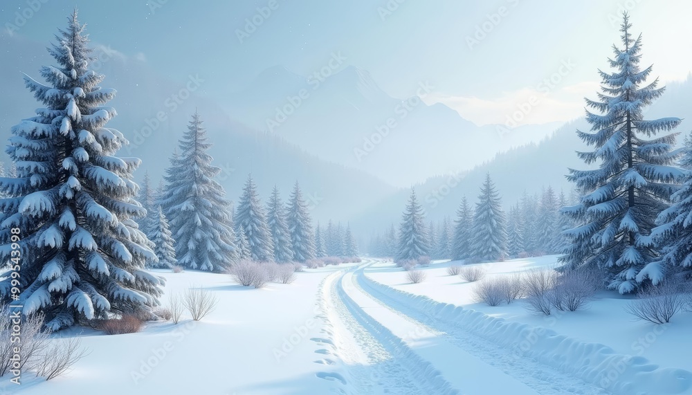 Obraz premium Snowy mountain trail serene winter landscape