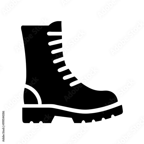 Combat boots icon, solid design, footwear symbol, rugged style, copy space 