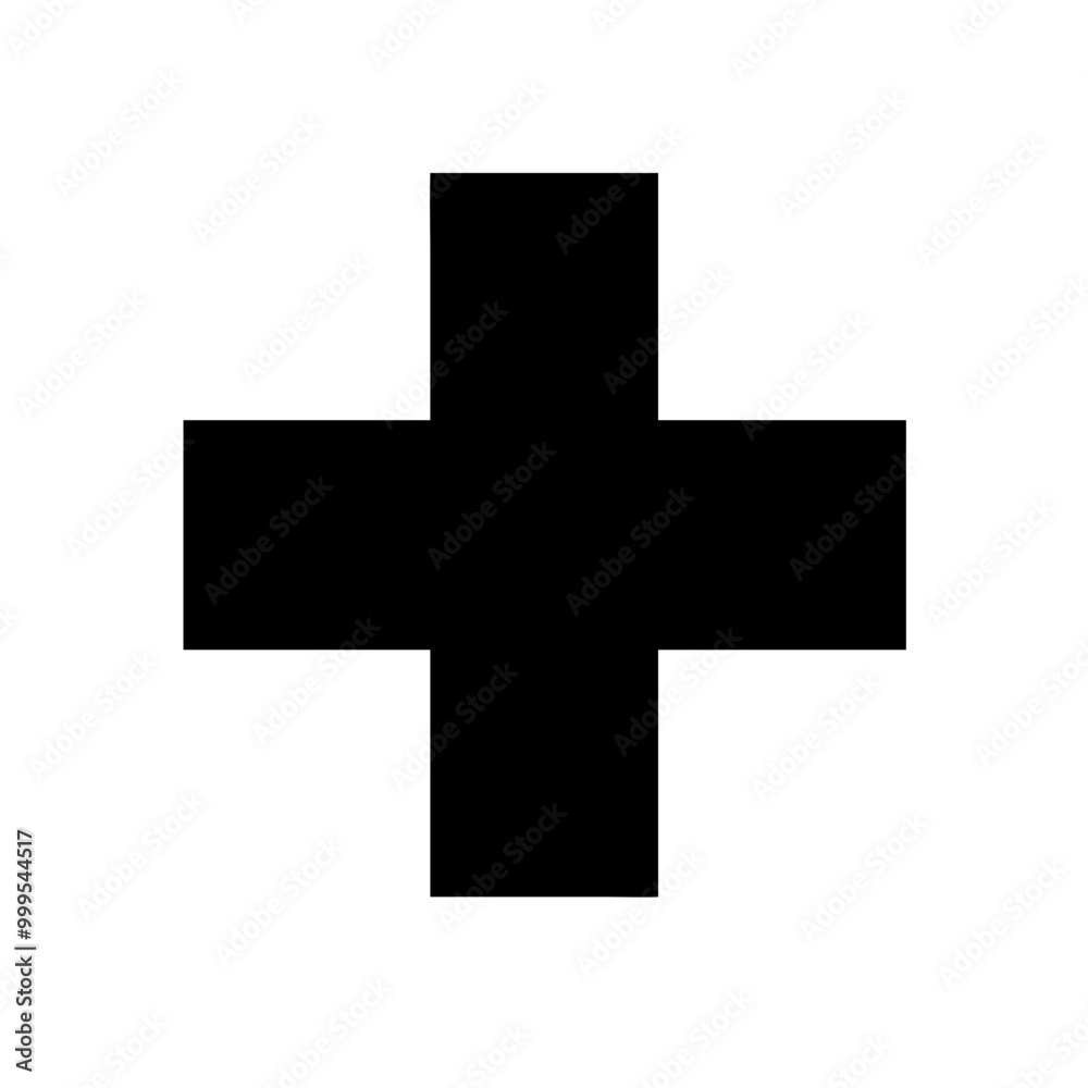 Solid black medical cross icon on white background for healthcare and first aid concepts
Solid black medical cross icon on white background for healthcare and first aid concepts