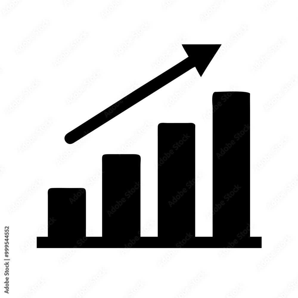 Growth chart icon with ascending bars on white background for business and finance concepts
Growth chart icon with ascending bars on white background for business and finance concepts