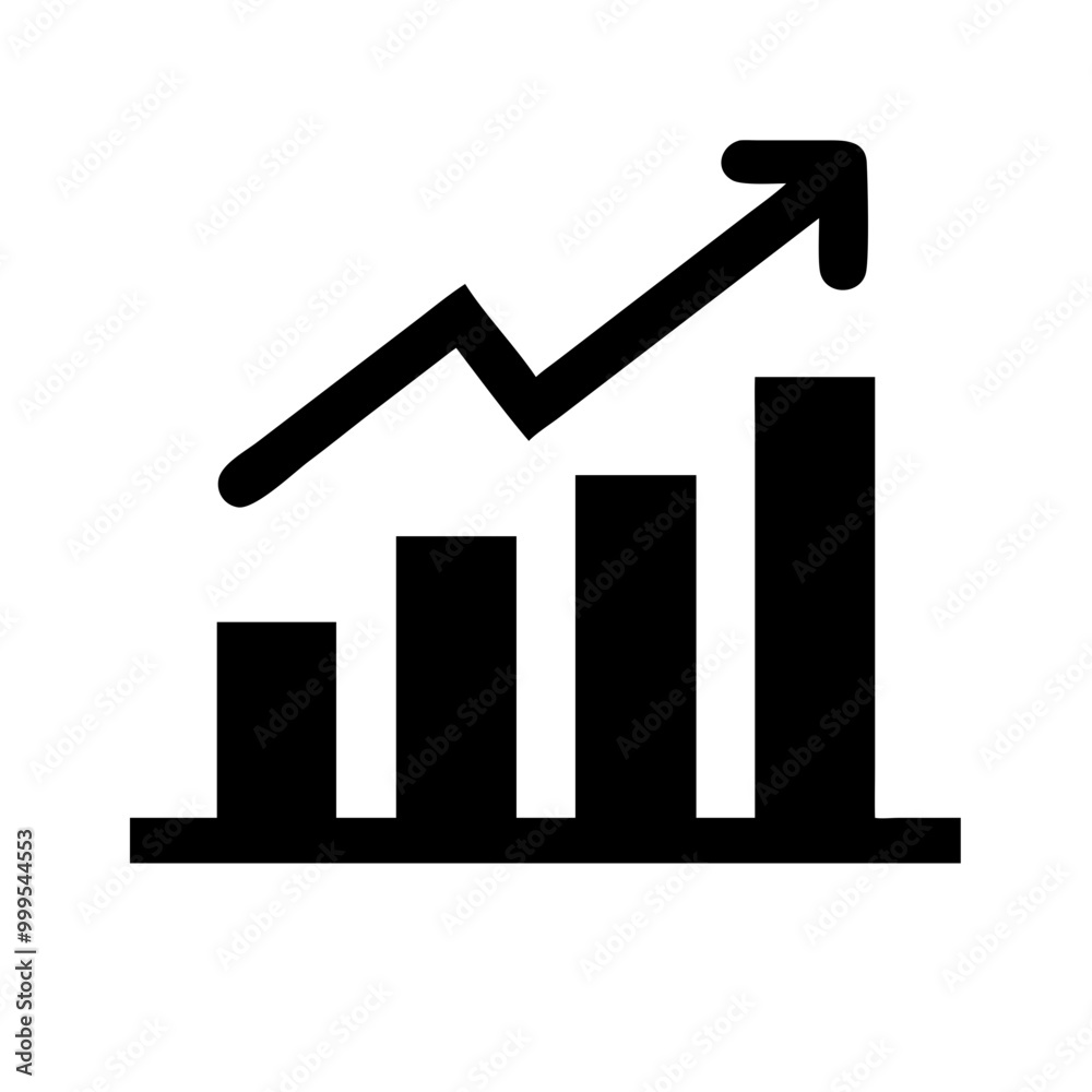 Growth chart icon with upward trend on white background for business and analytics concepts
Growth chart icon with upward trend on white background for business and analytics concepts