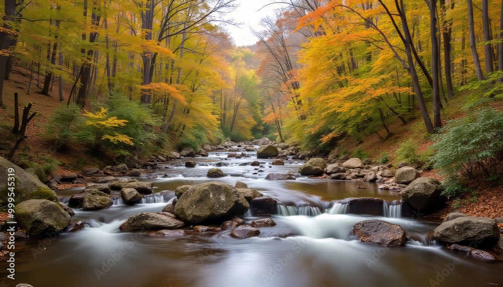 Natures Autumn Palette A serene stream amidst vibrant fall foliage Natures Autumn Palette A serene stream amidst vibrant fall foliage
