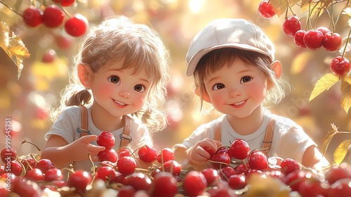 Young Girls with Red Berries