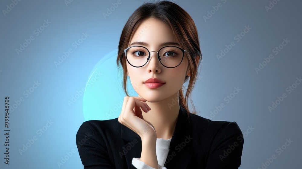 Confident Woman in Corporate Attire with Glasses Confident Woman in Corporate Attire with Glasses