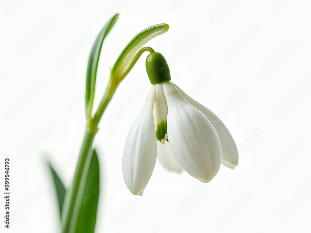 Macro of Delicate White Snowdrop Flower Isolated on White Macro of Delicate White Snowdrop Flower Isolated on White