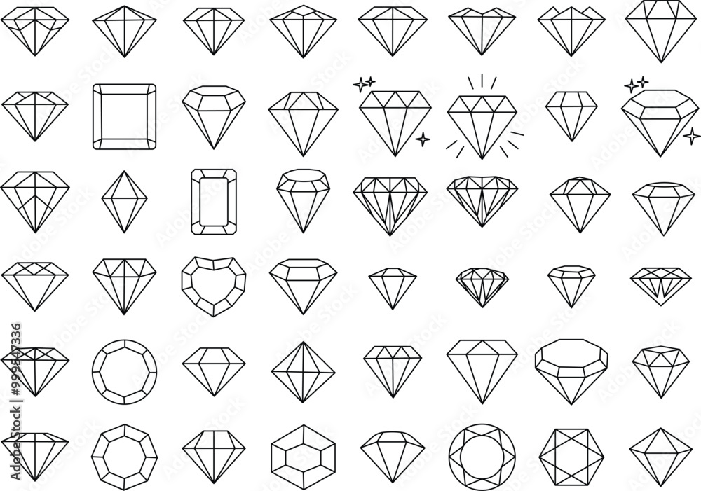 Crystal Diamond stone gemstone jewel icon set. Thin line art Editable Stroke icon set. Crystal Diamond stone gemstone jewel icon set. Thin line art Editable Stroke icon set.