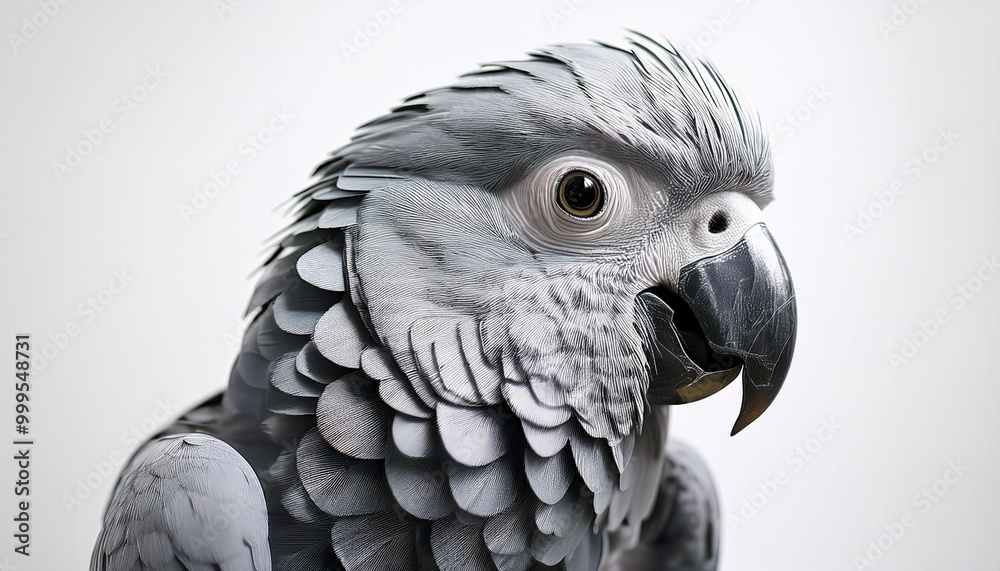 Fototapeta premium Contemporary Silver Parrot Head Design on a White Background
