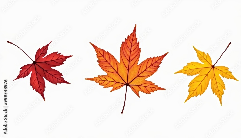 Fototapeta premium Autumns Palette A trio of leaves in hues of red orange and yellow